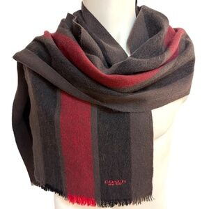 Coach Wool & Cashmere Blend Stripe Scarf – Charcoal & Red – 12x72”